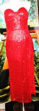 SEQUIN  COCKTAIL DRESS W/ SHORTS  RED LARGE (NWT)